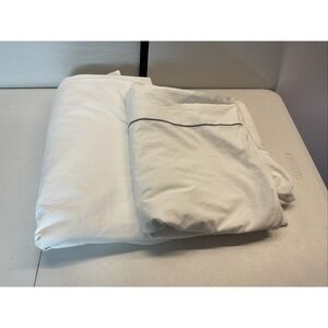 NEW *flaw* FRETTE 2 PC QUEEN Flat Sheet / Fitted sheet White Gray piping Italy